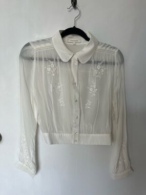 Favorite Daughter White Embroidered Sheer Collar Blouse
